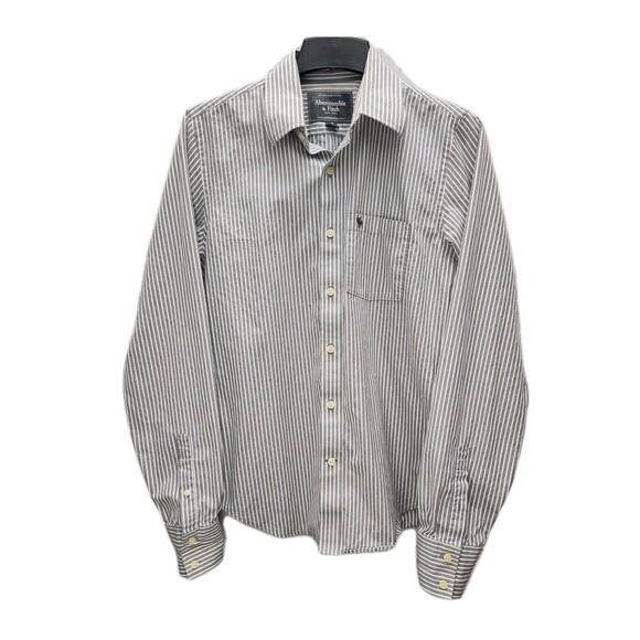 Abercrombie & Fitch Button Up Muscle Shirt Mens Medium Gray White Striped Casual - Picture 2 of 8